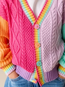 Truien En Breisels|Gebreide Kleding|Little Bird by Jools Oliver - Knitted V-Neck Cardigan Pastelkleurig met kleurvlakken