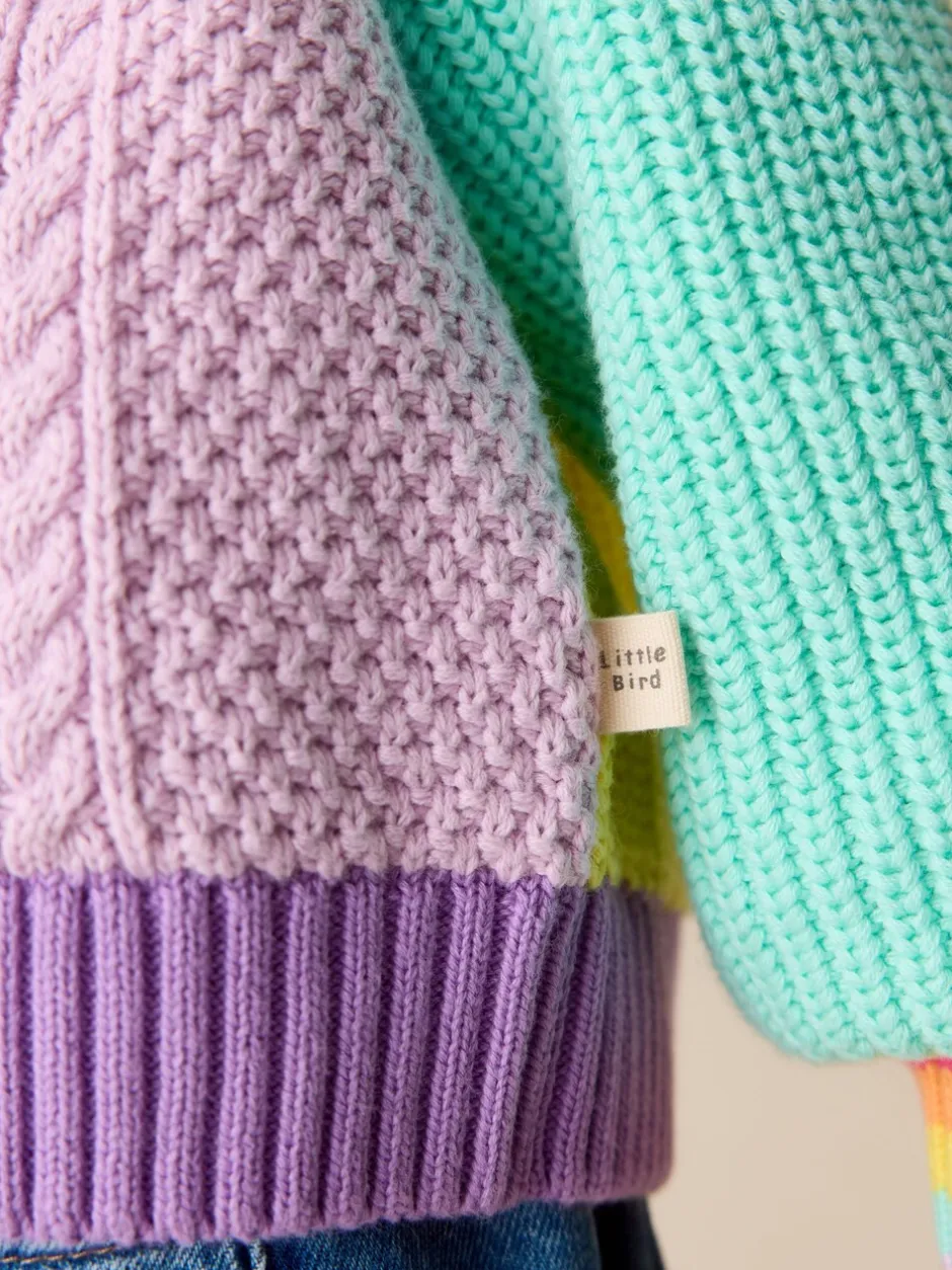 Truien En Breisels|Gebreide Kleding|Little Bird by Jools Oliver - Knitted V-Neck Cardigan Pastelkleurig met kleurvlakken