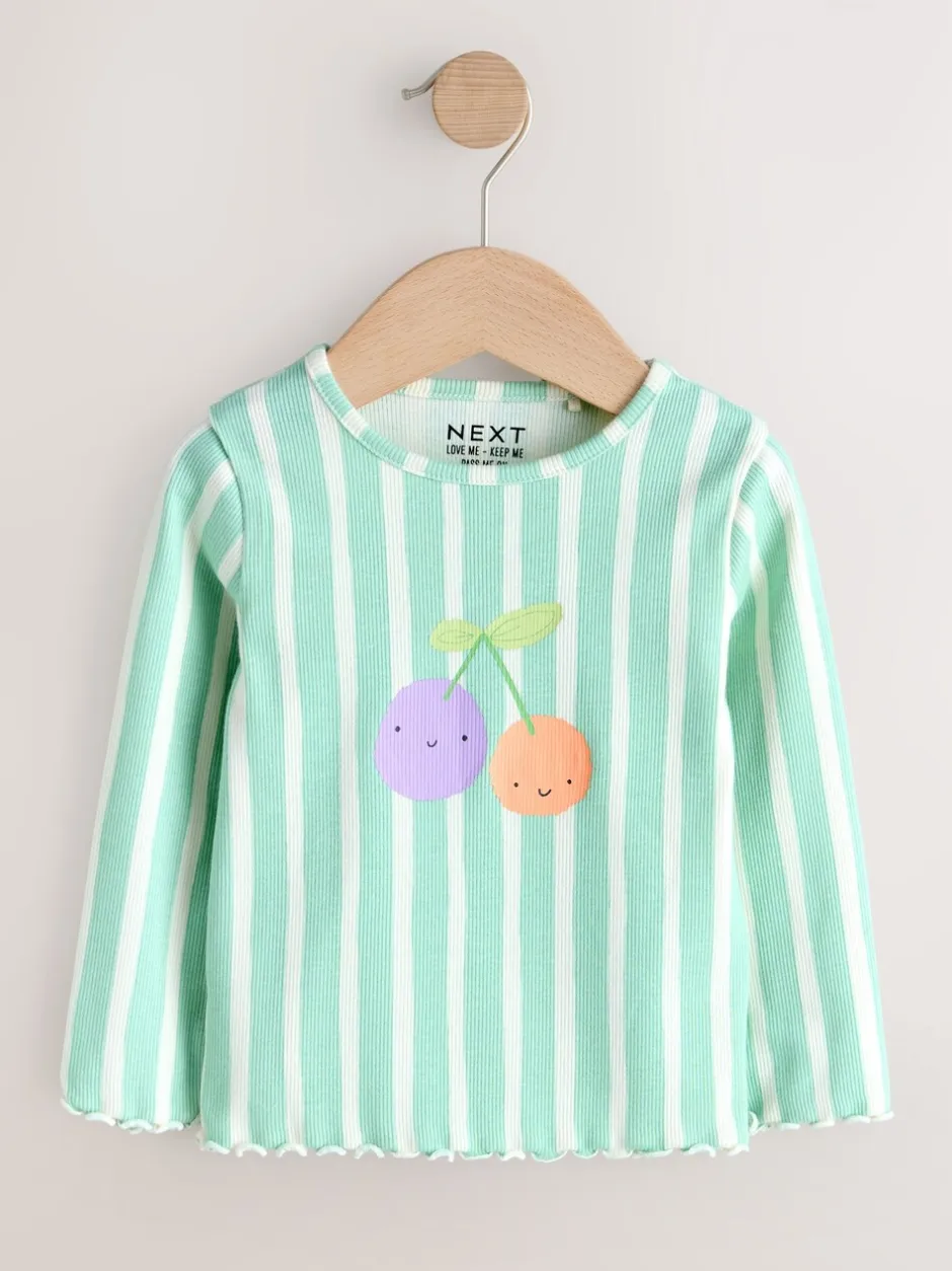 Tops|Tops*Next Pastelkleurige regenboogprint - Verpakking van 5 geribde tops met lange mouwen (3mnd-7jr)