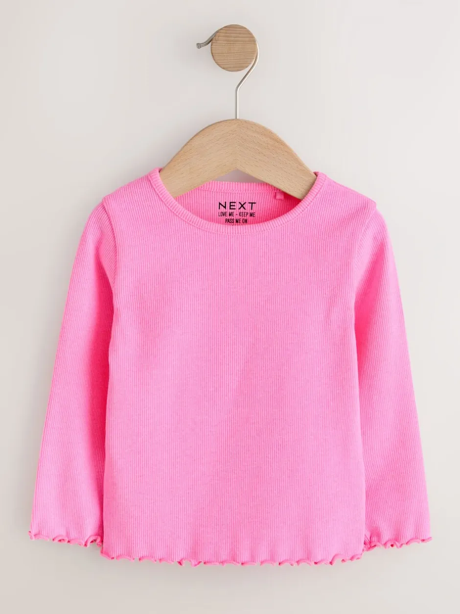 Tops|Tops*Next Pastelkleurige regenboogprint - Verpakking van 5 geribde tops met lange mouwen (3mnd-7jr)
