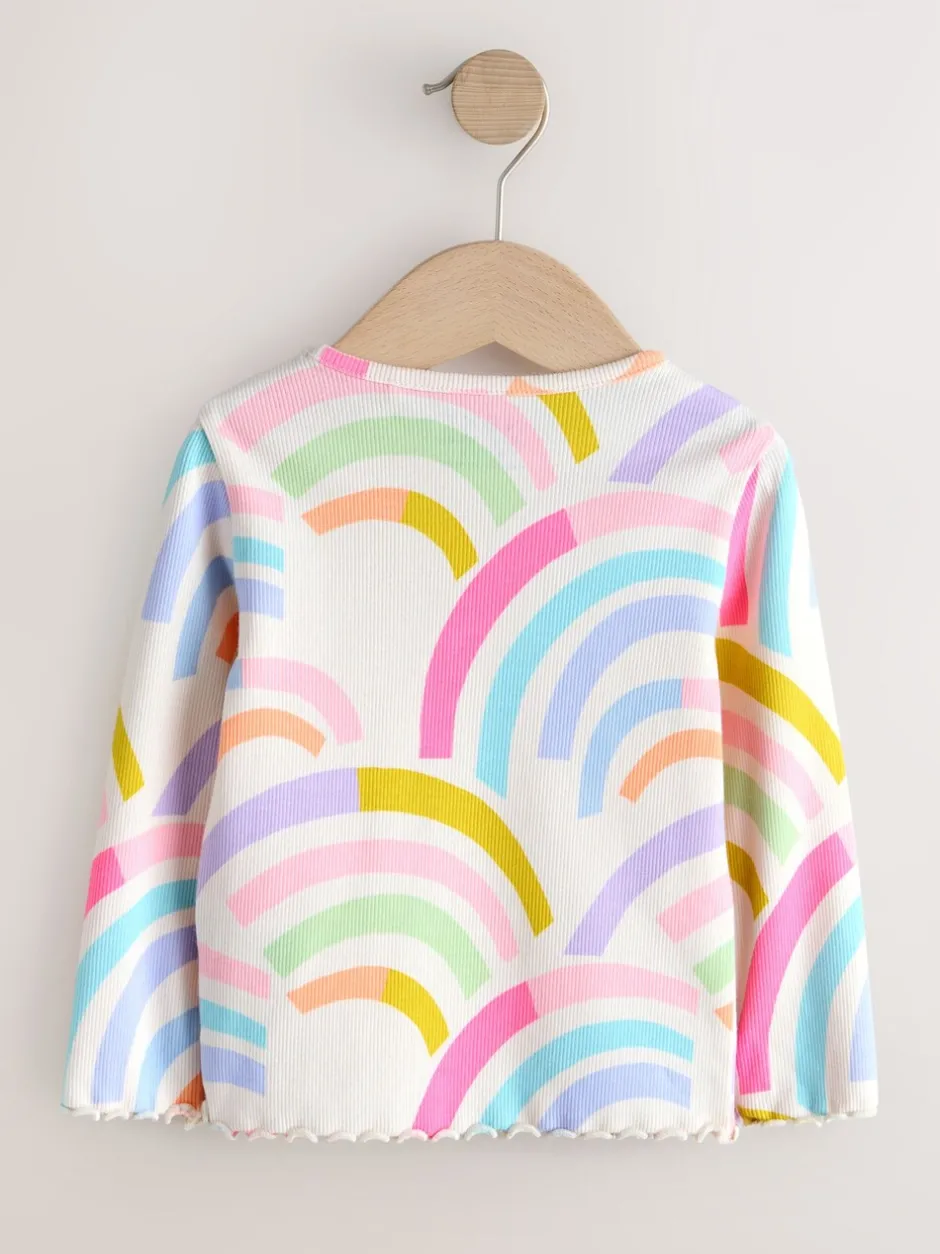 Tops|Tops*Next Pastelkleurige regenboogprint - Verpakking van 5 geribde tops met lange mouwen (3mnd-7jr)
