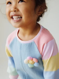 Jurken|Jurken*Next - Spijkerjurk met raglanmouwen (3mnd-8jr) Pastelkleurige regenboogprint