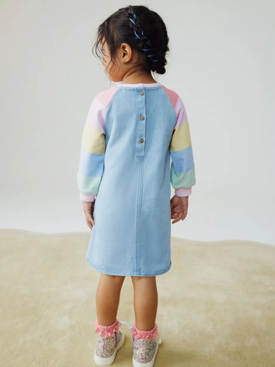 Jurken|Jurken*Next - Spijkerjurk met raglanmouwen (3mnd-8jr) Pastelkleurige regenboogprint