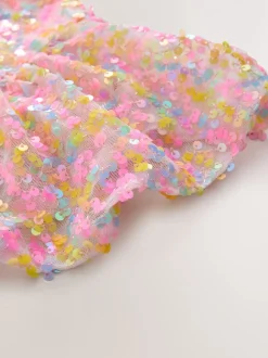 Gebreide Kleding|Jurken|Next Pastelroze - Feestelijke jurk met engelmouwen en pailletten (3-16jr)