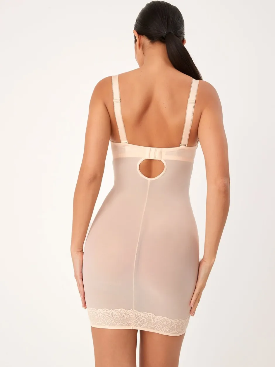 Shapewear|Next Pastelroze nude - Kanten DD+ slipdress met lichte vulling en sterke buikcorrectie
