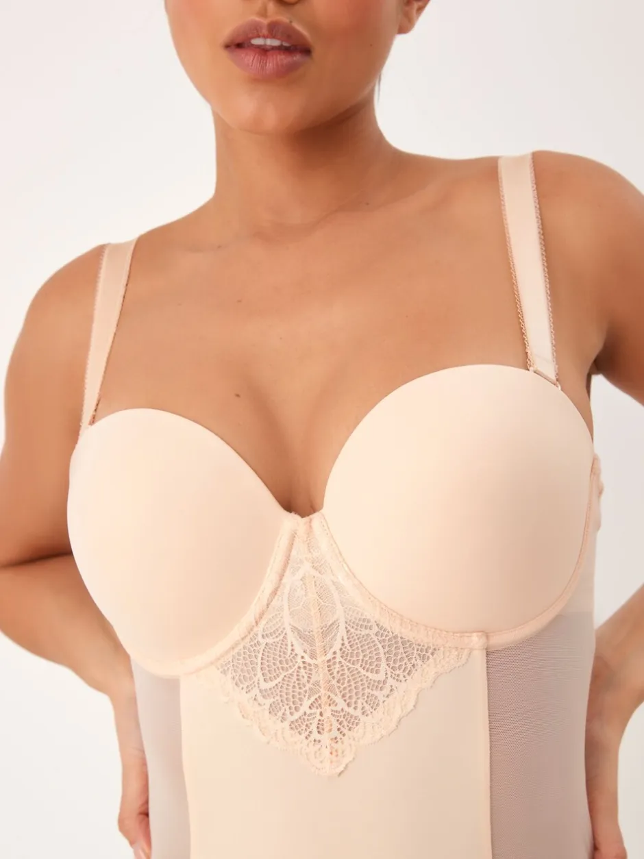 Shapewear|Next Pastelroze nude - Kanten DD+ slipdress met lichte vulling en sterke buikcorrectie