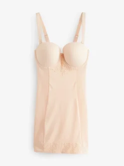 Shapewear|Next Pastelroze nude - Kanten DD+ slipdress met lichte vulling en sterke buikcorrectie