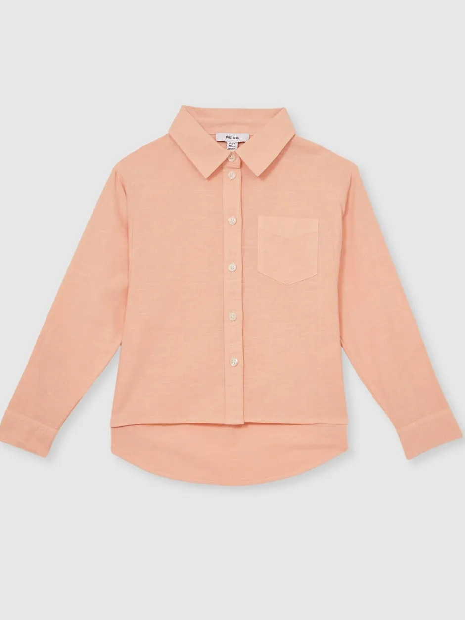 Overhemden En Blouses|Reiss - Leora Linen Roll-Cuff Shirt Peach