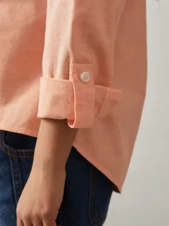 Overhemden En Blouses|Reiss - Leora Linen Roll-Cuff Shirt Peach