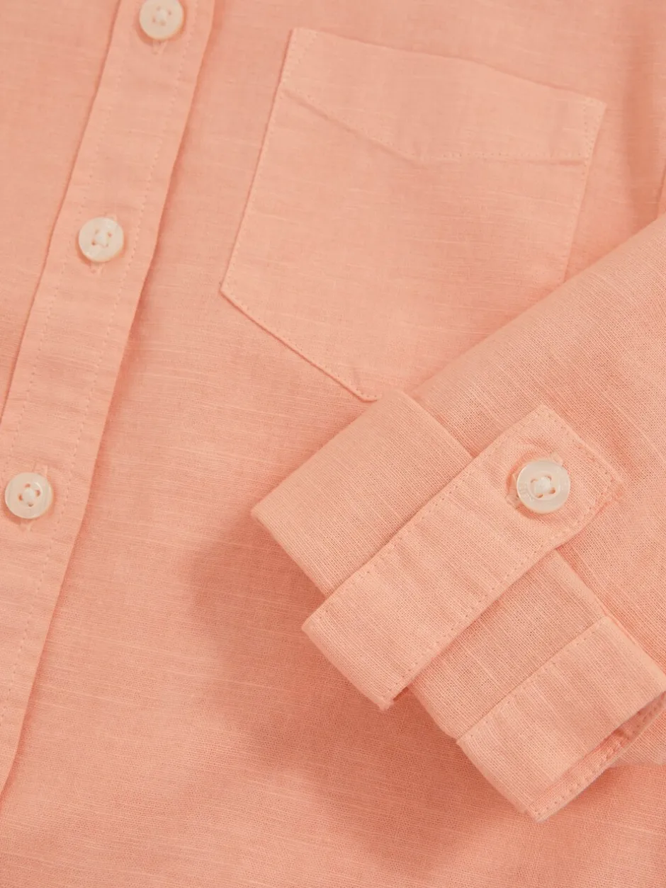 Overhemden En Blouses|Reiss - Leora Linen Roll-Cuff Shirt Peach