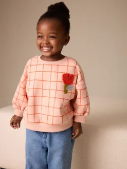 Truien En Breisels|Sweaters En Hoody´S*Next Perzikroze raster - Sweatshirt met ronde hals (3 mnd-7 jr)