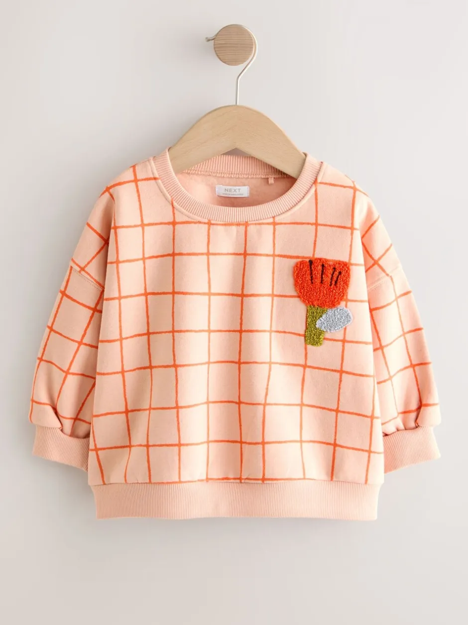 Truien En Breisels|Sweaters En Hoody´S*Next Perzikroze raster - Sweatshirt met ronde hals (3 mnd-7 jr)