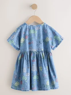 Jurken|Jurken|Next - Short Sleeve Dress (3mths-8yrs) Pet Print Denim