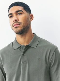 Poloshirts|T-Shirts En Hemden|Next Petrolgroen - Normale Pasvorm - Piqué polo met lange mouwen