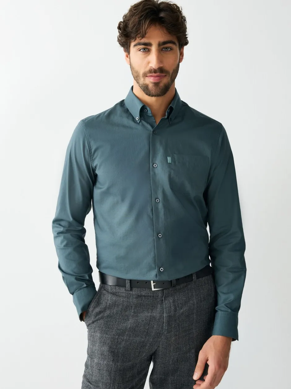 Shirts|Next Petroliumblauw - Slim Fit - Gemakkelijk te strijken Oxford overhemd met doorlopende knopen