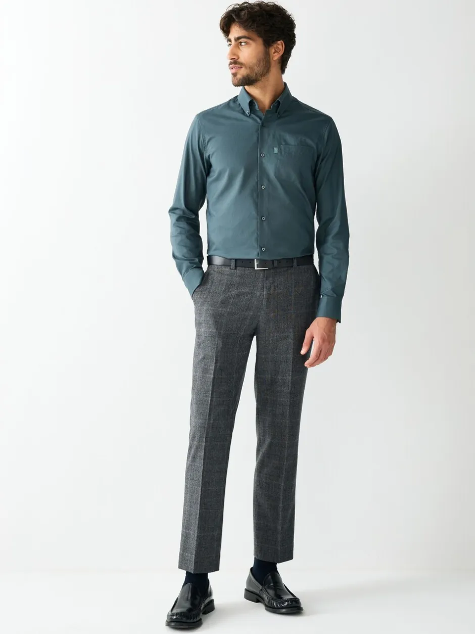 Shirts|Next Petroliumblauw - Slim Fit - Gemakkelijk te strijken Oxford overhemd met doorlopende knopen