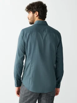 Shirts|Next Petroliumblauw - Slim Fit - Gemakkelijk te strijken Oxford overhemd met doorlopende knopen