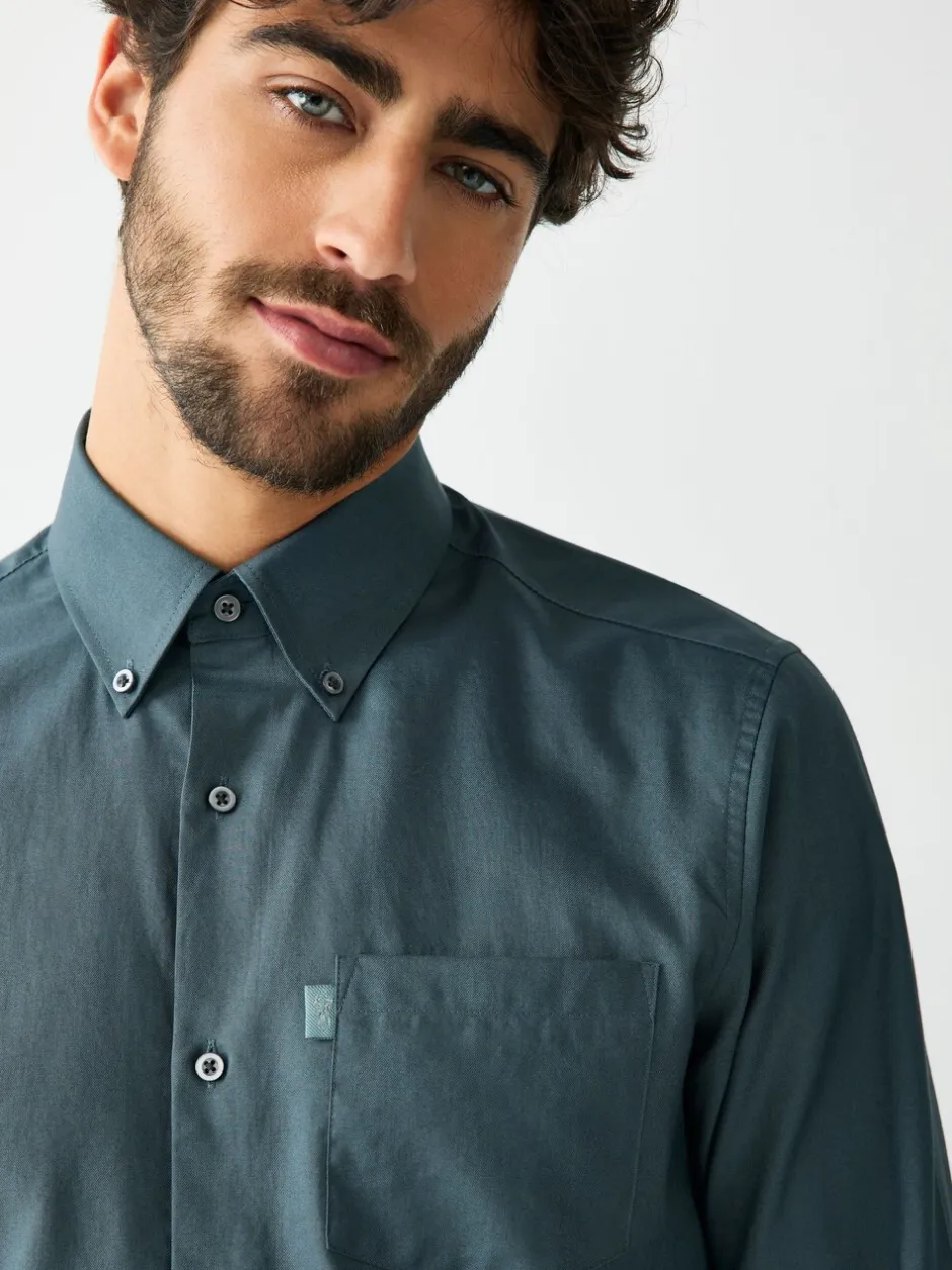 Shirts|Next Petroliumblauw - Slim Fit - Gemakkelijk te strijken Oxford overhemd met doorlopende knopen