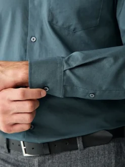 Shirts|Next Petroliumblauw - Slim Fit - Gemakkelijk te strijken Oxford overhemd met doorlopende knopen