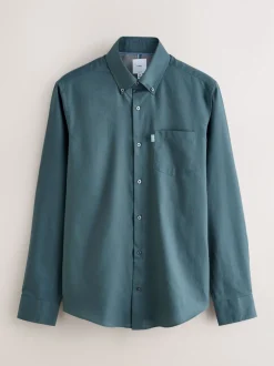 Shirts|Next Petroliumblauw - Slim Fit - Gemakkelijk te strijken Oxford overhemd met doorlopende knopen