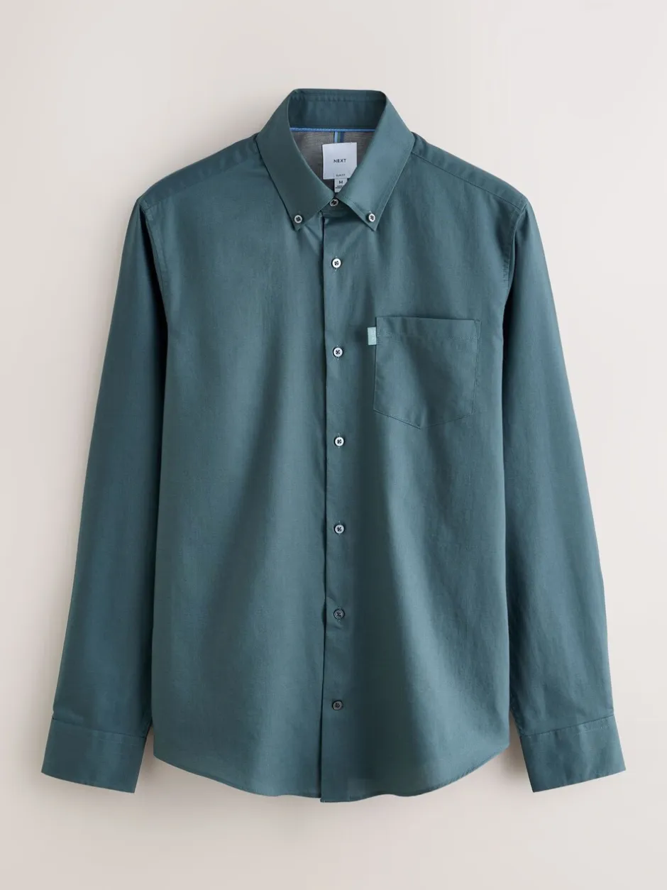 Shirts|Next Petroliumblauw - Slim Fit - Gemakkelijk te strijken Oxford overhemd met doorlopende knopen