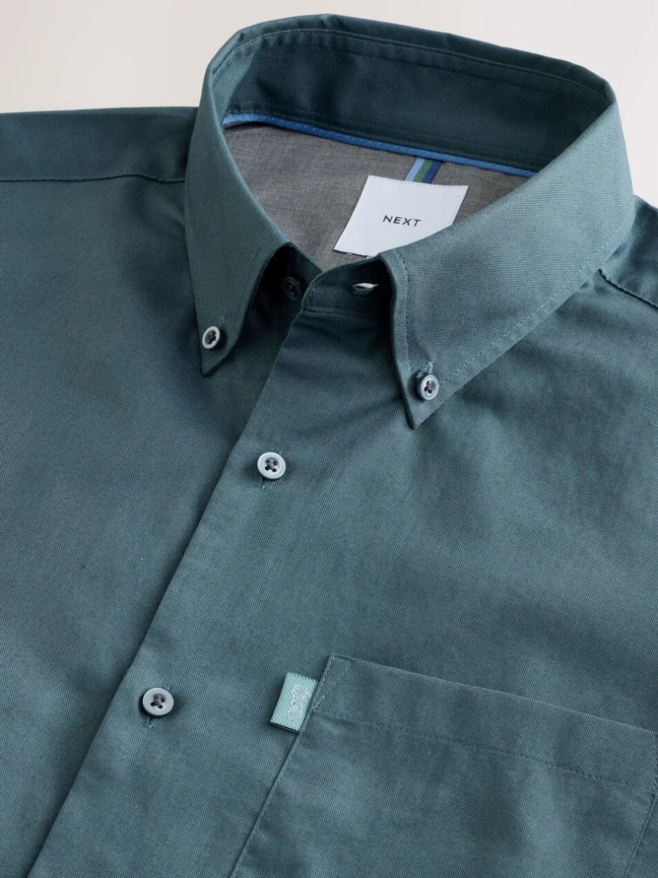 Shirts|Next Petroliumblauw - Slim Fit - Gemakkelijk te strijken Oxford overhemd met doorlopende knopen