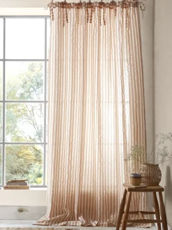 Gordijnen|Gordijnen|Pineapple Elephant Zanzibar Yarn Dyed Stripe Voile Curtains Panel Klei