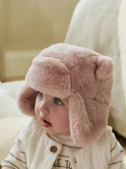 Mutsjes En Antikrabwantjes|Mutsen, Handschoenen En Sjaals|Next Pink Faux Fur Bear - Baby pilotenmuts (0mnd -2jr)