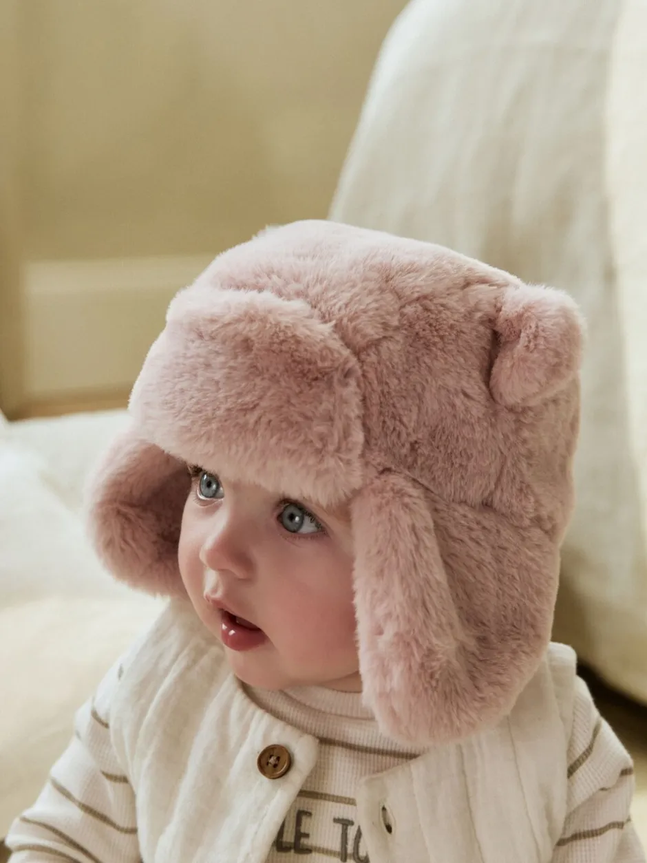 Mutsjes En Antikrabwantjes|Mutsen, Handschoenen En Sjaals|Next Pink Faux Fur Bear - Baby pilotenmuts (0mnd -2jr)