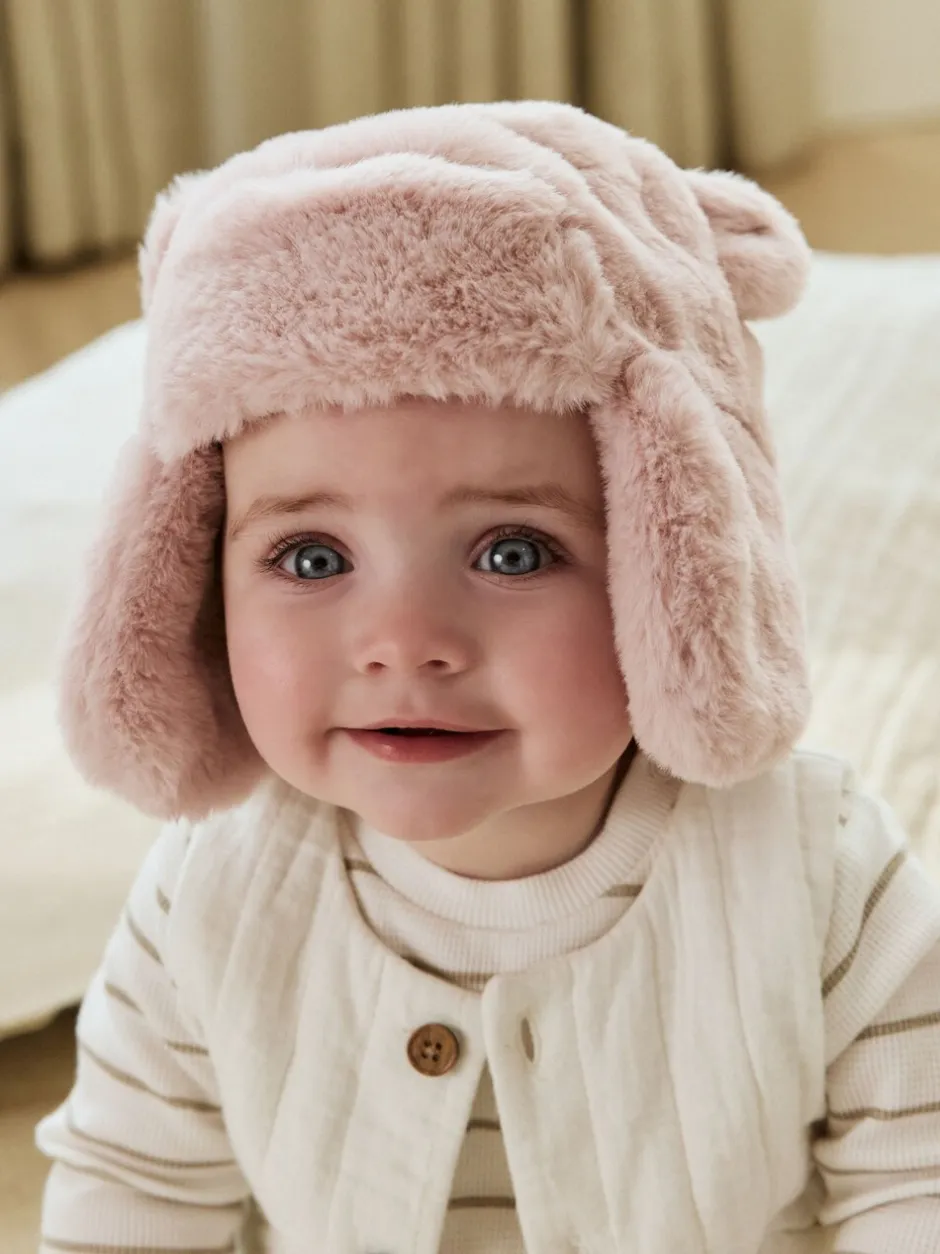 Mutsjes En Antikrabwantjes|Mutsen, Handschoenen En Sjaals|Next Pink Faux Fur Bear - Baby pilotenmuts (0mnd -2jr)