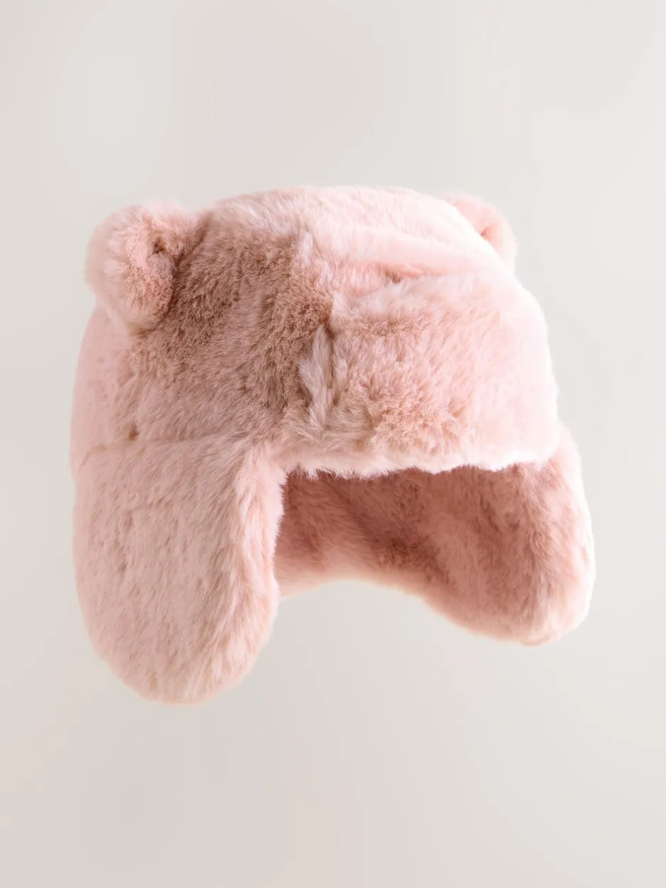 Mutsjes En Antikrabwantjes|Mutsen, Handschoenen En Sjaals|Next Pink Faux Fur Bear - Baby pilotenmuts (0mnd -2jr)