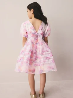 Gelegenheidskleding|Jurken*Laura Ashley - Corsage Organza Pintuck Dress Pink Garden Roses Blurred