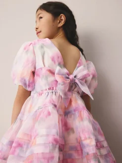 Gelegenheidskleding|Jurken*Laura Ashley - Corsage Organza Pintuck Dress Pink Garden Roses Blurred