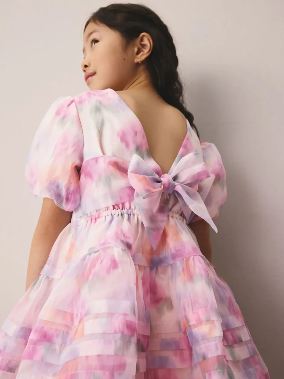 Gelegenheidskleding|Jurken*Laura Ashley - Corsage Organza Pintuck Dress Pink Garden Roses Blurred
