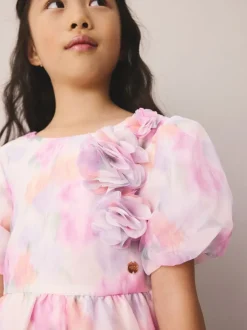 Gelegenheidskleding|Jurken*Laura Ashley - Corsage Organza Pintuck Dress Pink Garden Roses Blurred