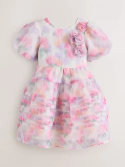 Gelegenheidskleding|Jurken*Laura Ashley - Corsage Organza Pintuck Dress Pink Garden Roses Blurred
