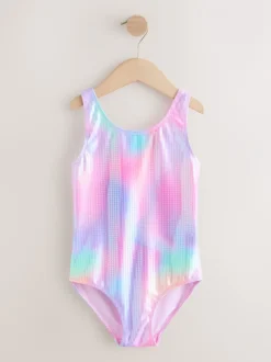 Badkleding*Next - Scoop Neck Swimsuit (3-16yrs) Pink Rainbow Foil Sequin