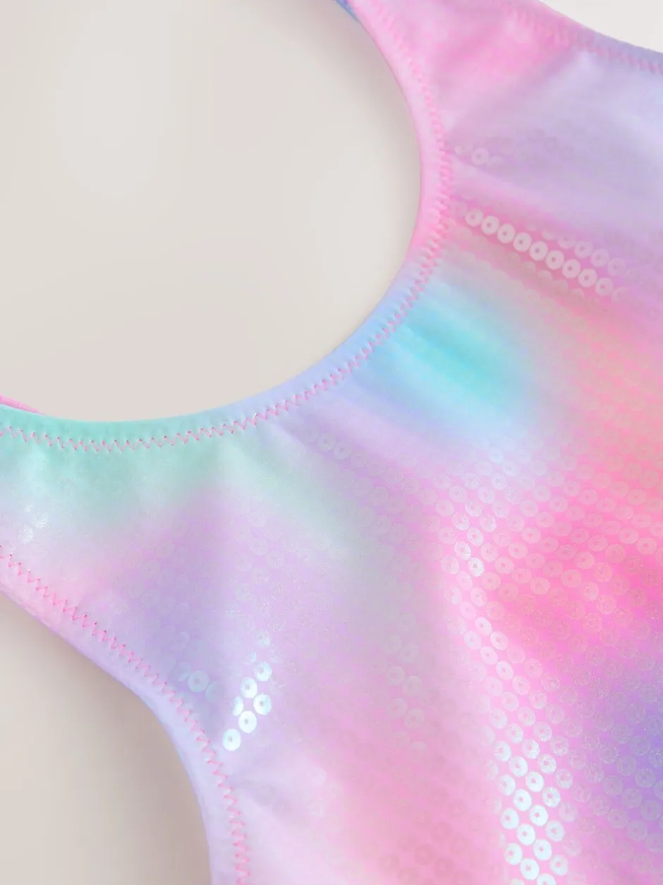 Badkleding*Next - Scoop Neck Swimsuit (3-16yrs) Pink Rainbow Foil Sequin