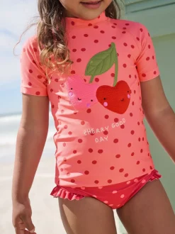 Badkleding|Badkleding|Next - Zonbeschermende zwemset met korte mouwen (3mnd-10jr) Pink/ Red Cherry