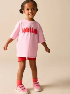 Tops|Tops*Next - Set van T-shirt met korte mouwen en fietsshort (3mnd-7jr) Pink Tomato Character