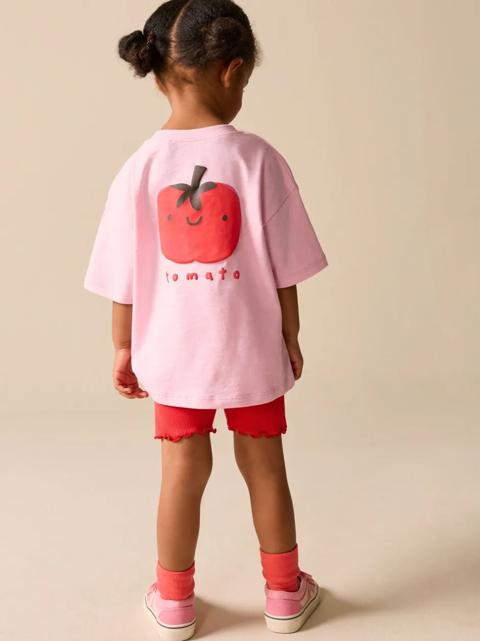 Tops|Tops*Next - Set van T-shirt met korte mouwen en fietsshort (3mnd-7jr) Pink Tomato Character