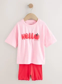 Tops|Tops*Next - Set van T-shirt met korte mouwen en fietsshort (3mnd-7jr) Pink Tomato Character