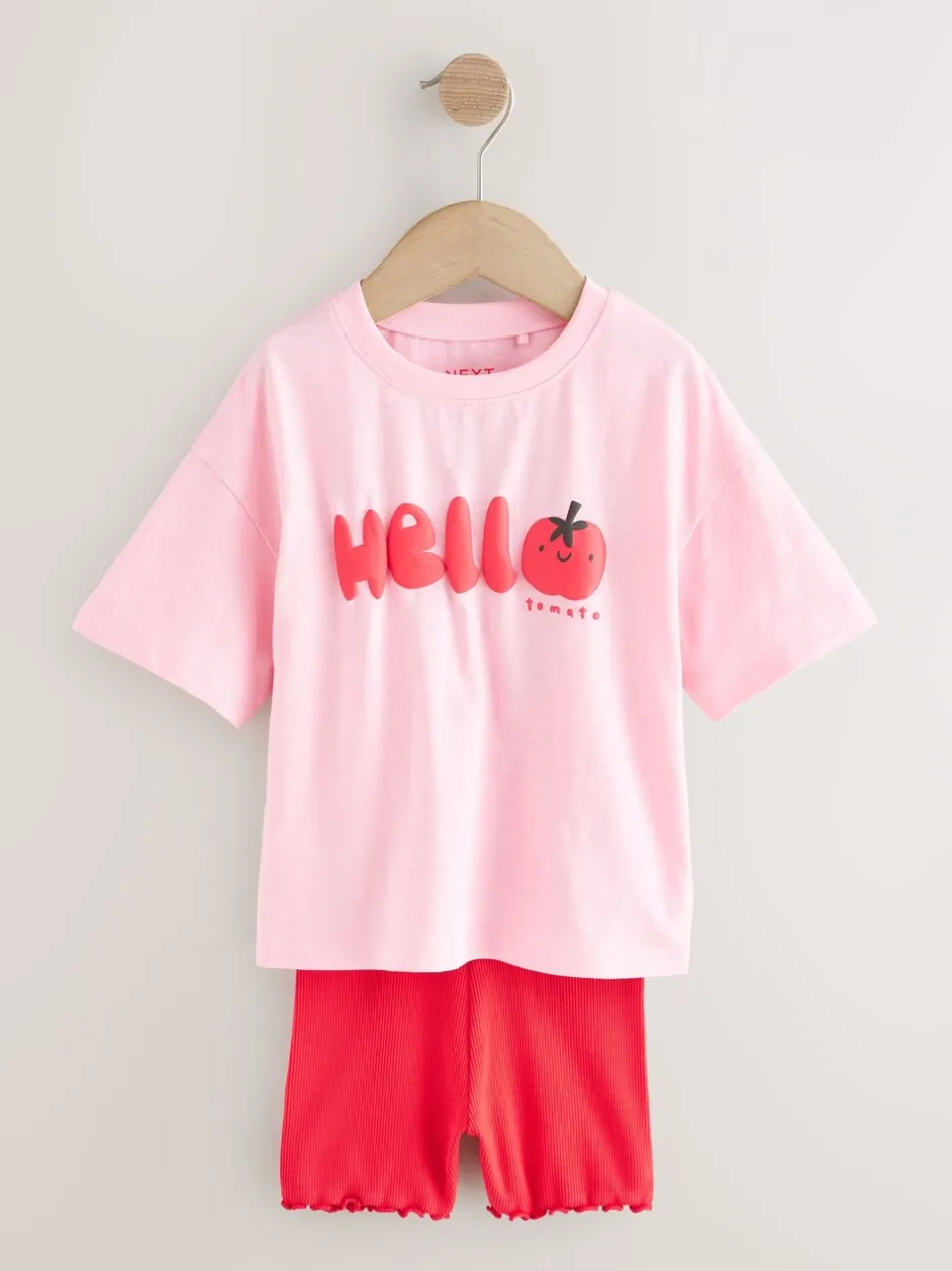 Tops|Tops*Next - Set van T-shirt met korte mouwen en fietsshort (3mnd-7jr) Pink Tomato Character
