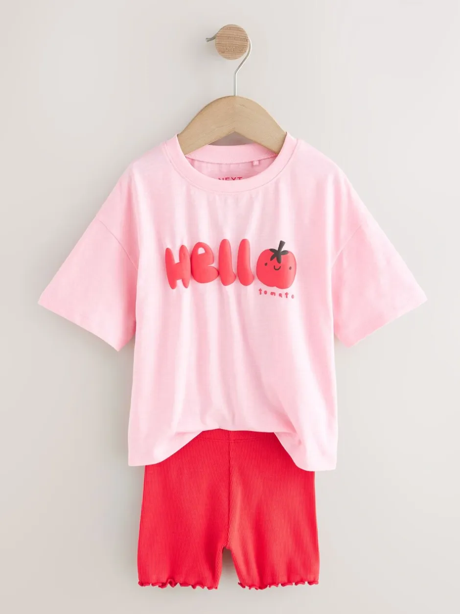 Tops|Tops*Next - Set van T-shirt met korte mouwen en fietsshort (3mnd-7jr) Pink Tomato Character