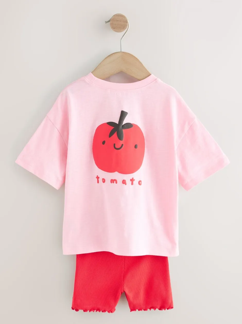 Tops|Tops*Next - Set van T-shirt met korte mouwen en fietsshort (3mnd-7jr) Pink Tomato Character