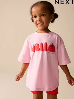 Tops|Tops*Next - Set van T-shirt met korte mouwen en fietsshort (3mnd-7jr) Pink Tomato Character