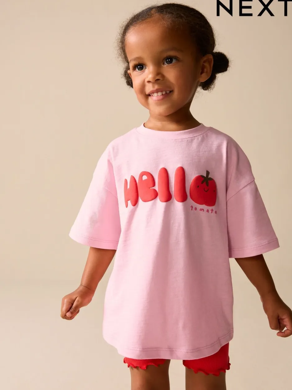 Tops|Tops*Next - Set van T-shirt met korte mouwen en fietsshort (3mnd-7jr) Pink Tomato Character