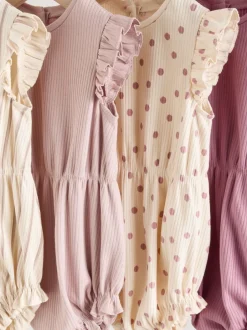 Sets En Combisets|Rompertjes En Tuinbroeken*Next - Frill Shoulder Baby Rompers 4 Pack Pink Tonal Spot and Stripe