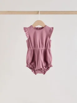 Sets En Combisets|Rompertjes En Tuinbroeken*Next - Frill Shoulder Baby Rompers 4 Pack Pink Tonal Spot and Stripe