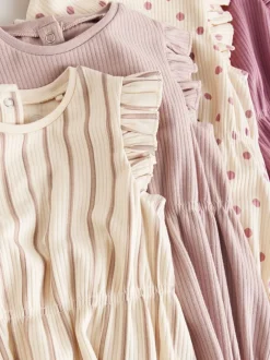 Sets En Combisets|Rompertjes En Tuinbroeken*Next - Frill Shoulder Baby Rompers 4 Pack Pink Tonal Spot and Stripe